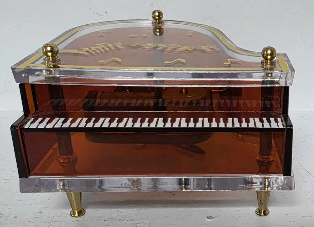 Vintage Jokiwa Japan Grand Piano Music Box Clear Amber Plexiglass Nice Works